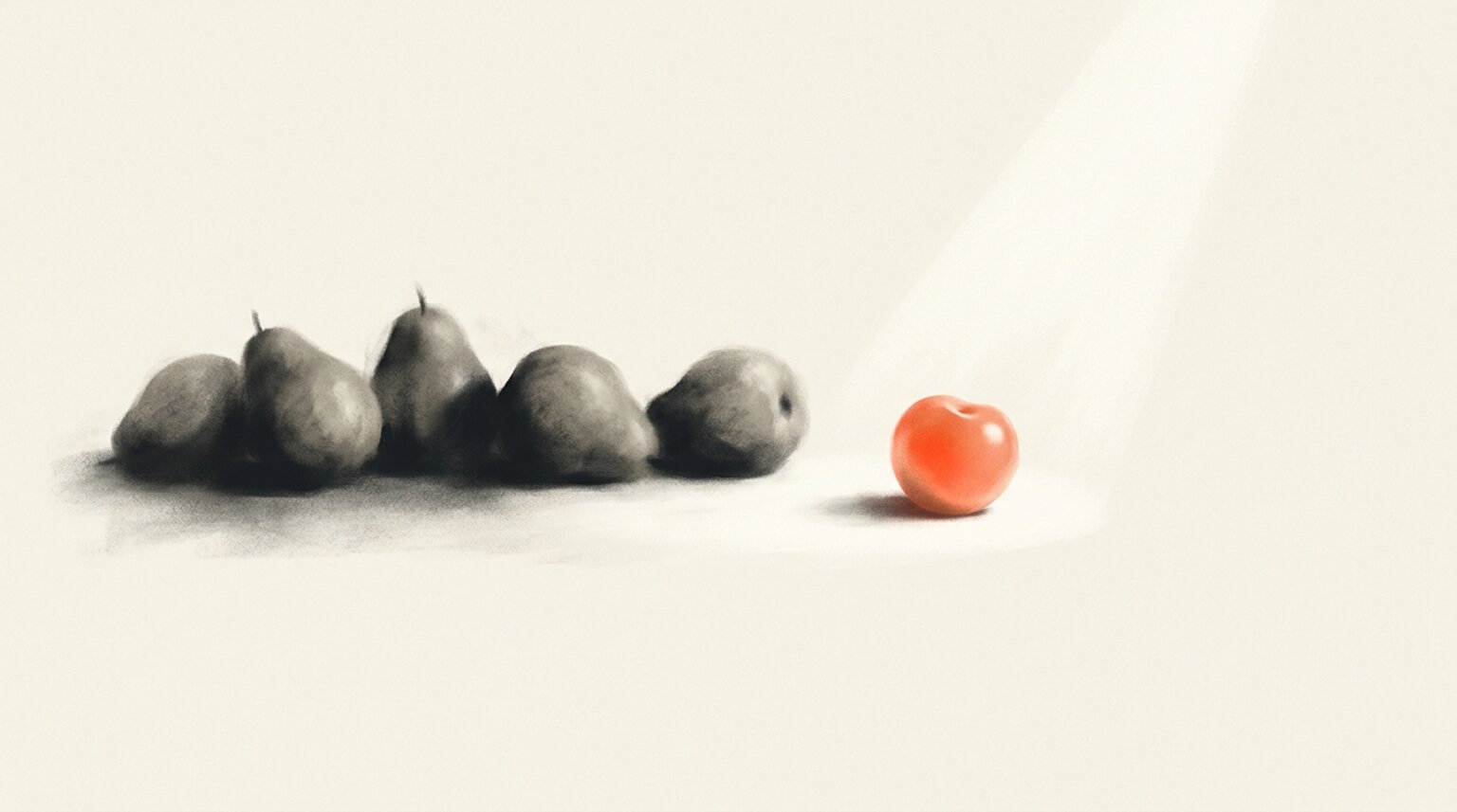 A glowing ripe fruit picked out at a glance from a row of dull, ordinary ones