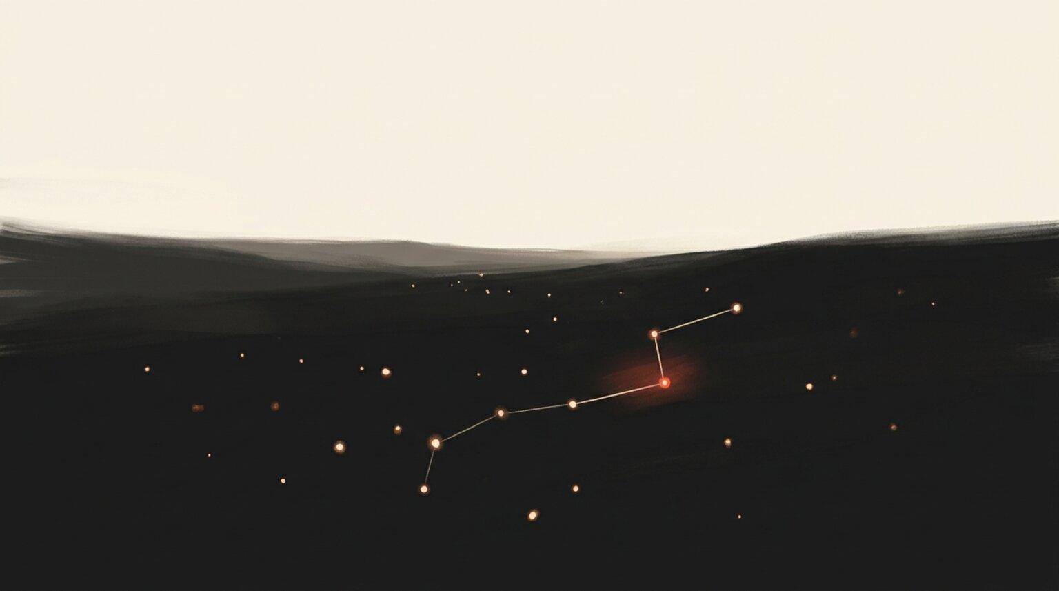 Scattered points of light on a dark field connecting into a constellation